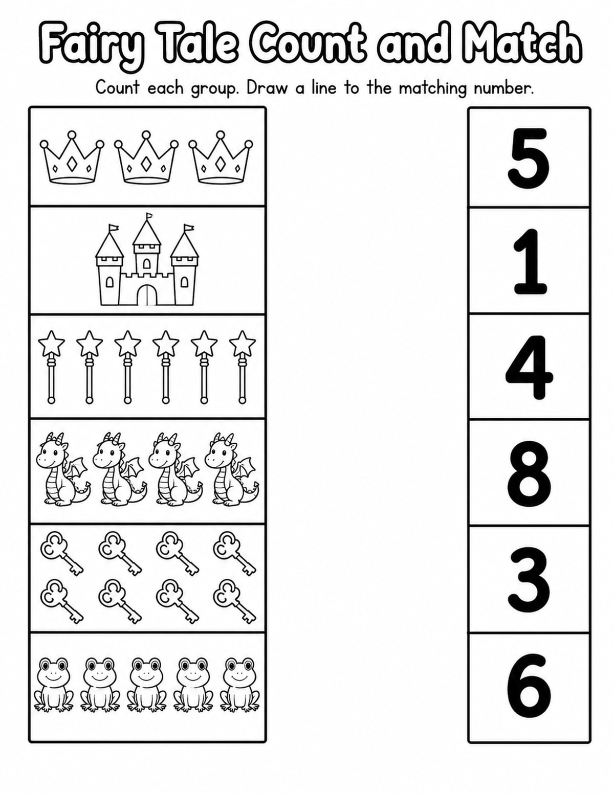 Fairy Tale Match Objects to Numbers Worksheet printable preview