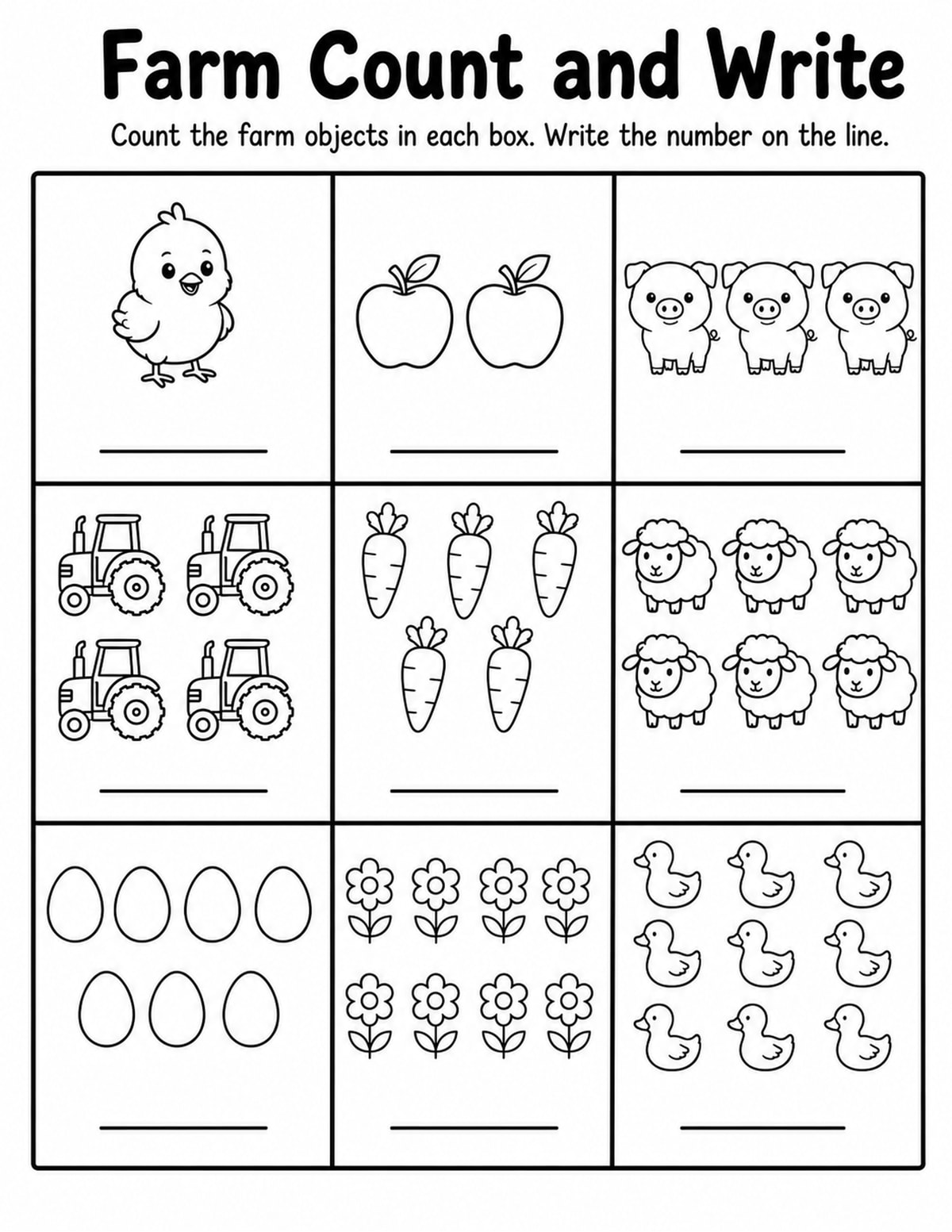 Farm 1 Count and Write Worksheet printable preview