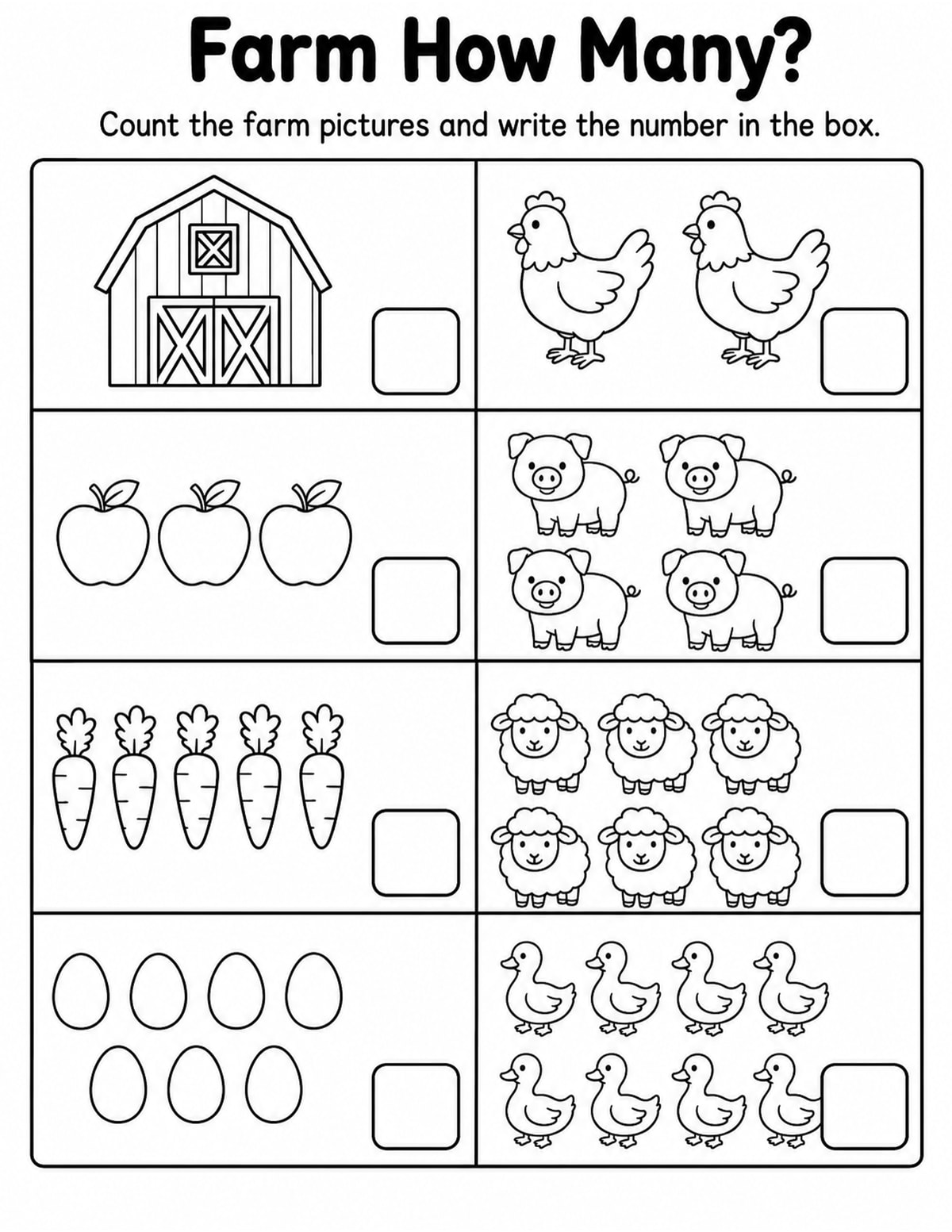 Farm How Many Counting Worksheet printable preview