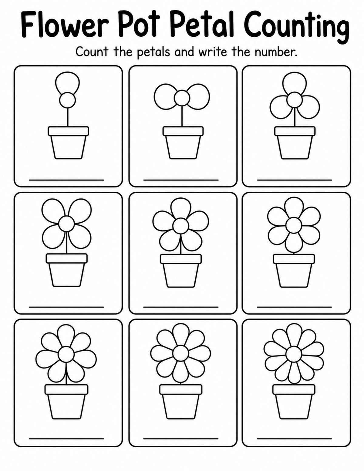 Flowers Count and Write Worksheet printable preview