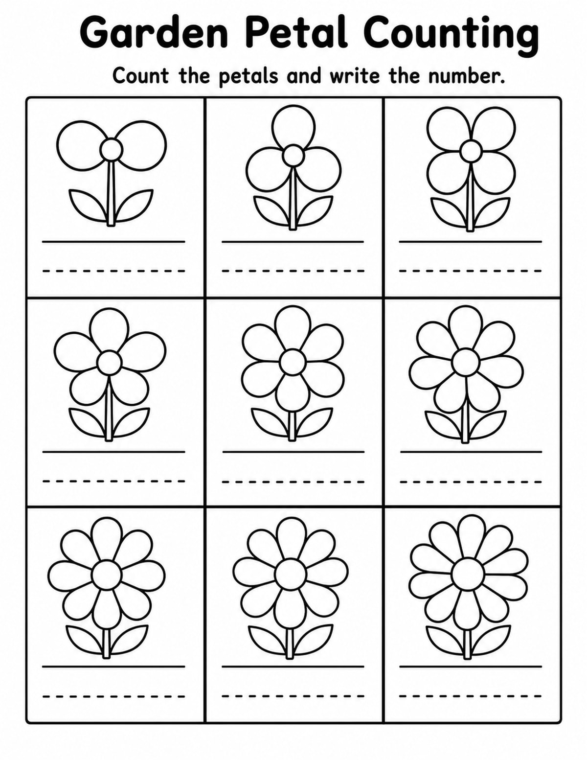Garden 1 Count and Write Worksheet printable preview