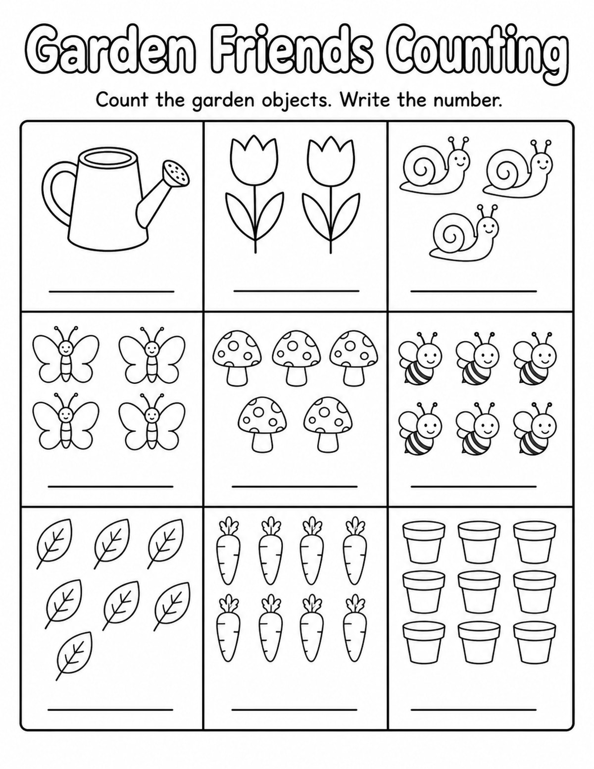 Garden Count and Write Worksheet printable preview