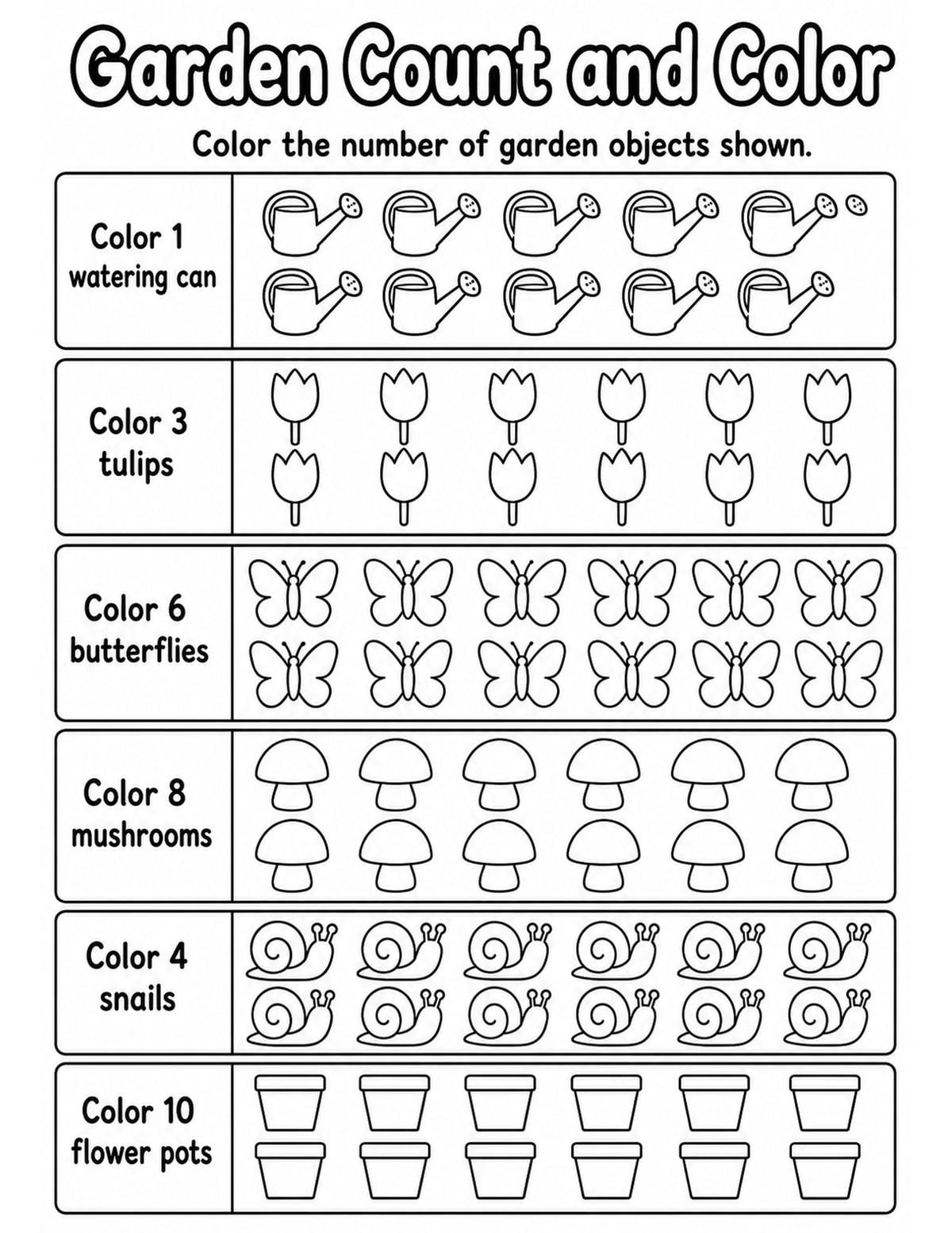 Garden Count and Color Worksheet printable preview