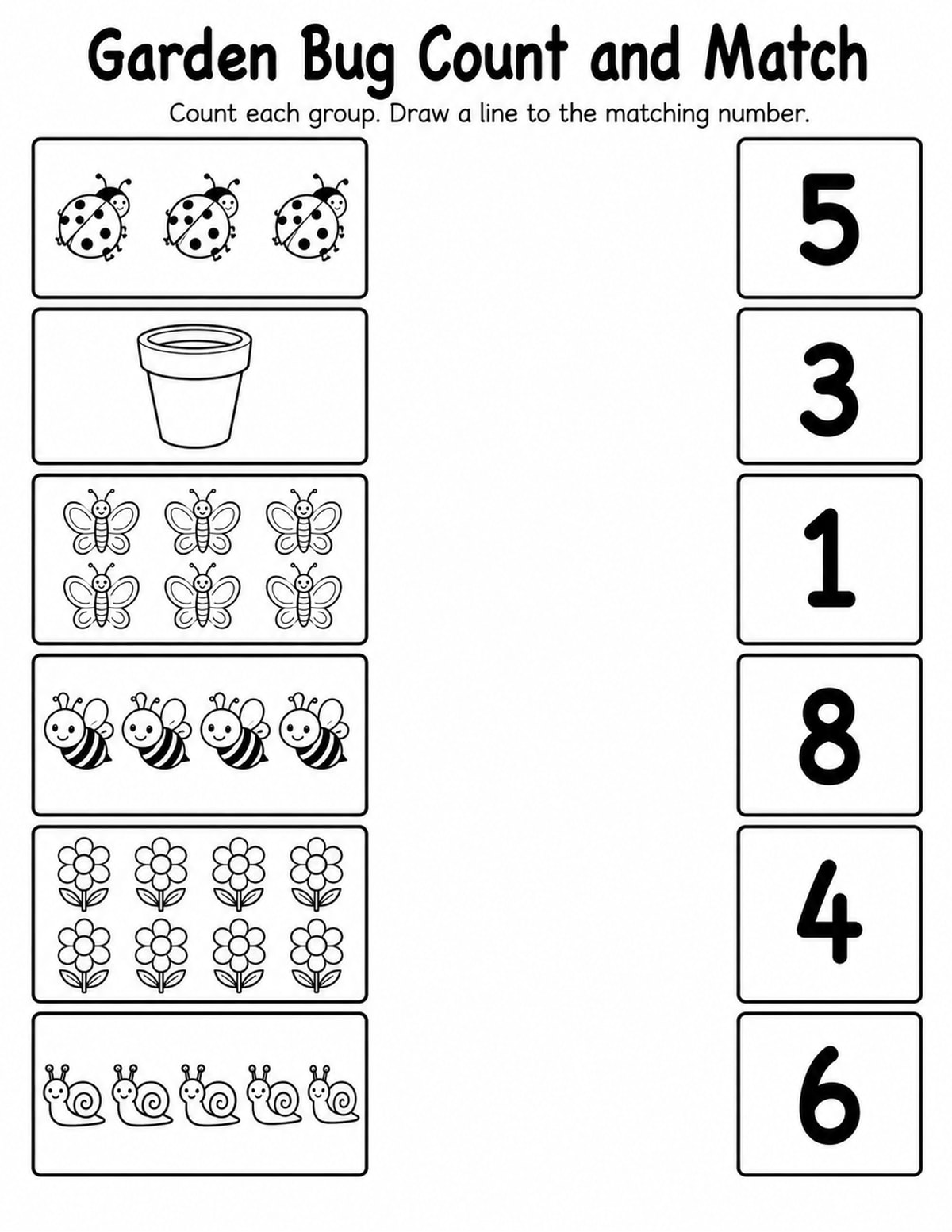 Garden Match Objects to Numbers Worksheet printable preview