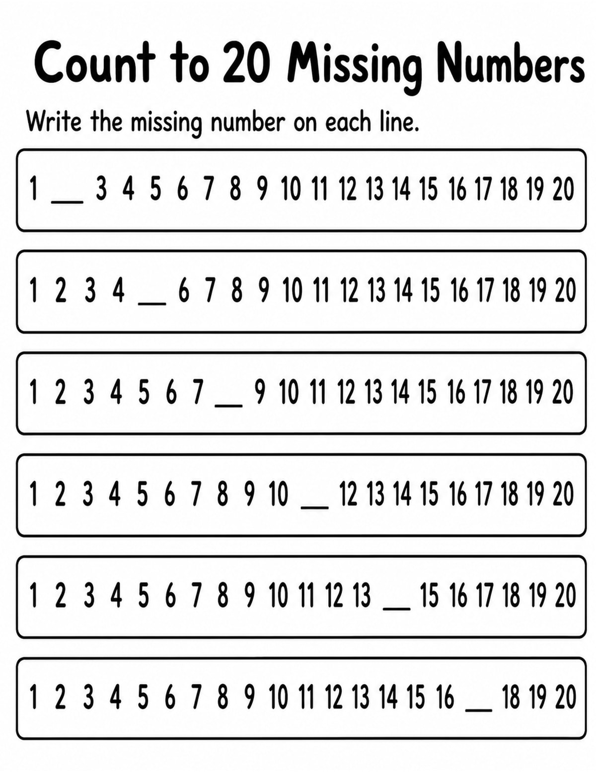 None Missing Number Worksheet printable preview