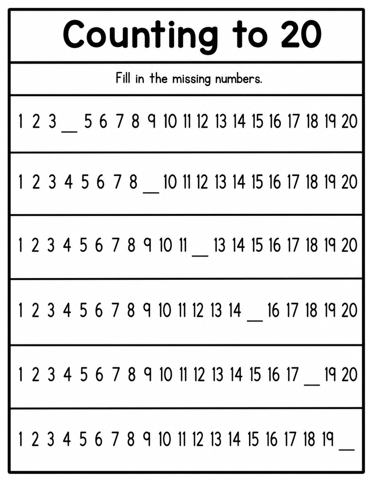 Numbers Fill in the Alt Missing Number Worksheet printable preview