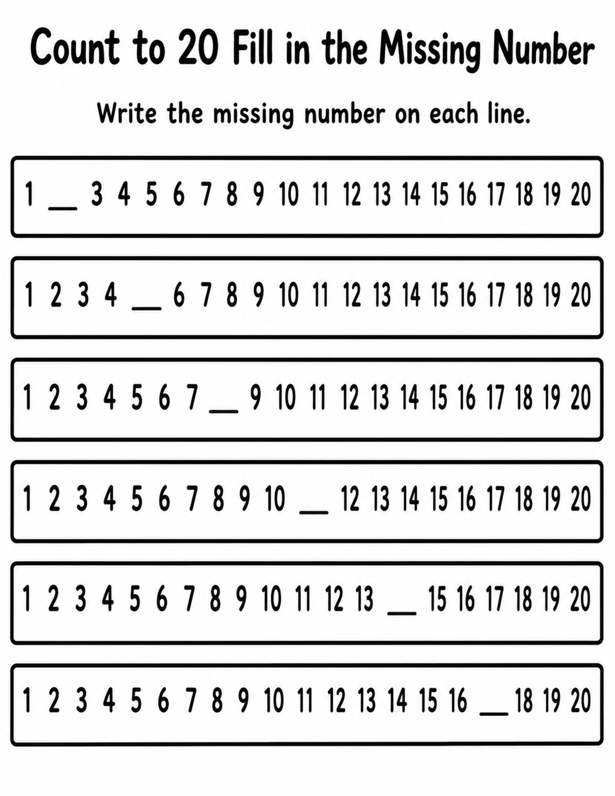 Numbers Fill in the Missing Number Worksheet printable preview