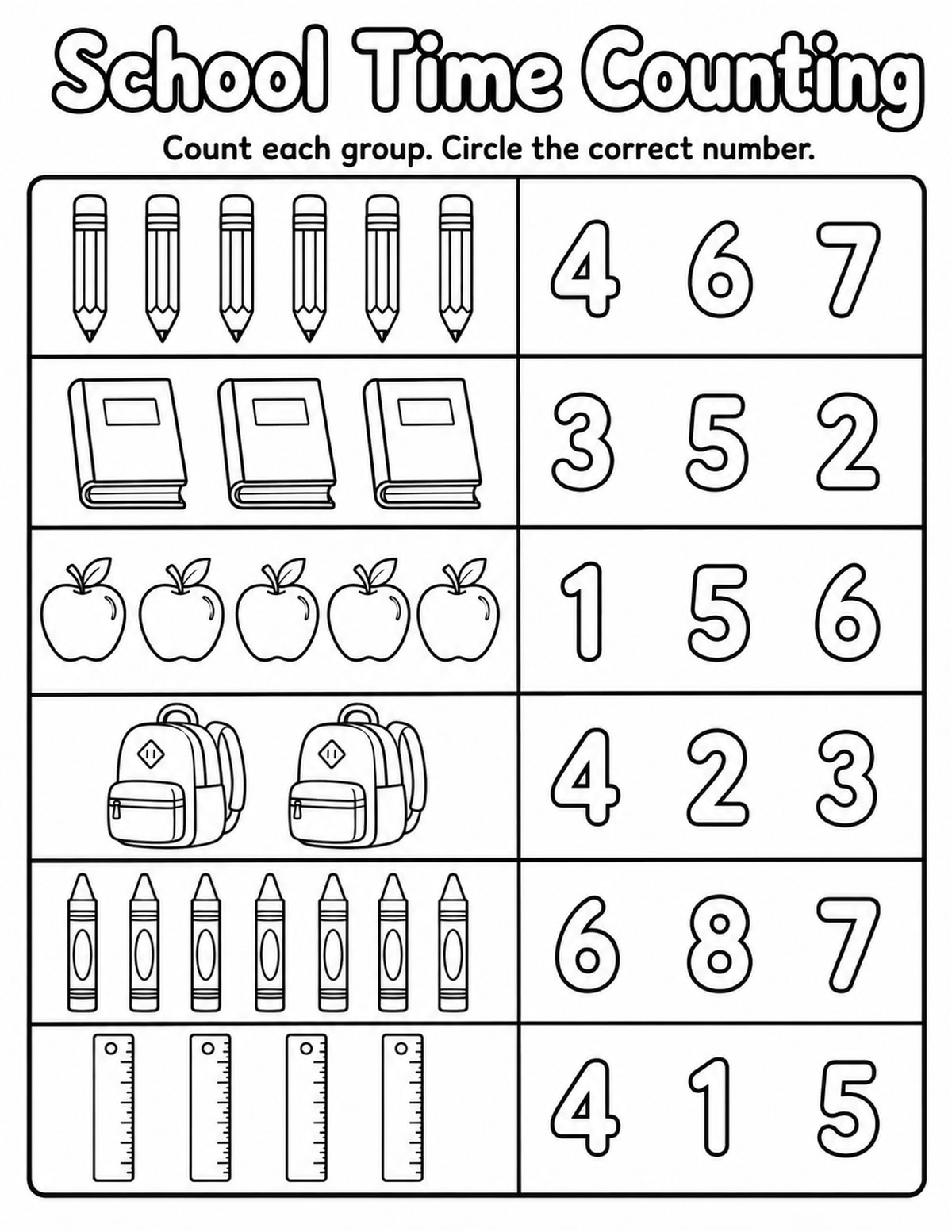 School Count and Circle Worksheet printable preview