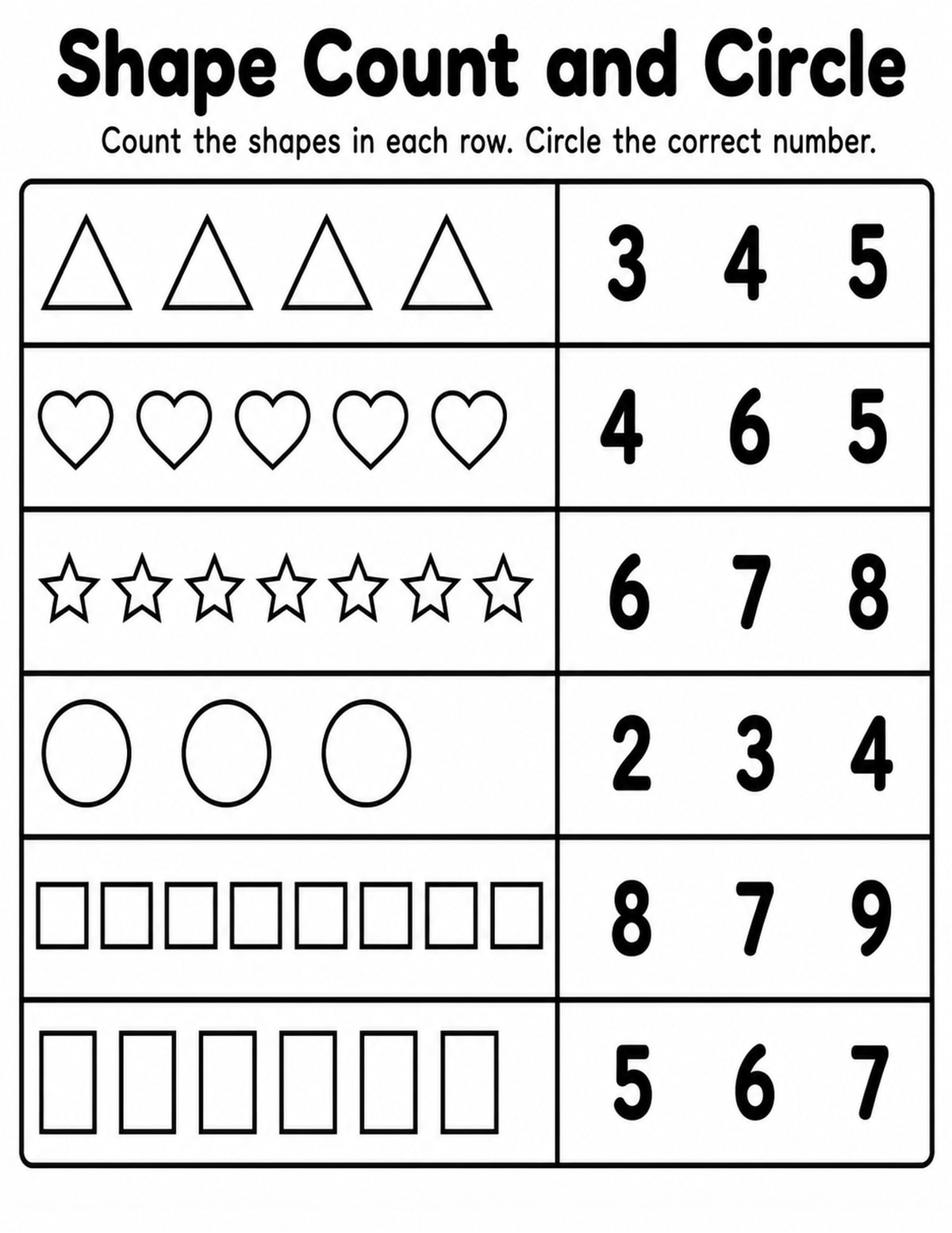 Shapes Count and Circle Worksheet printable preview