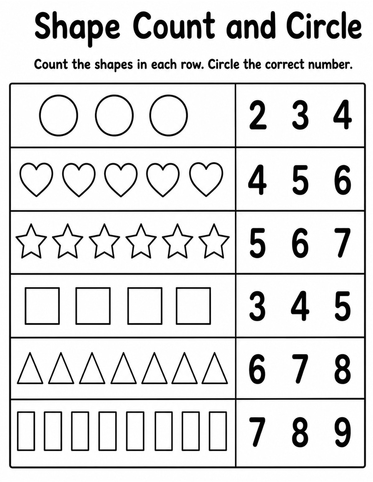 Shapes Count and Circle Worksheet printable preview