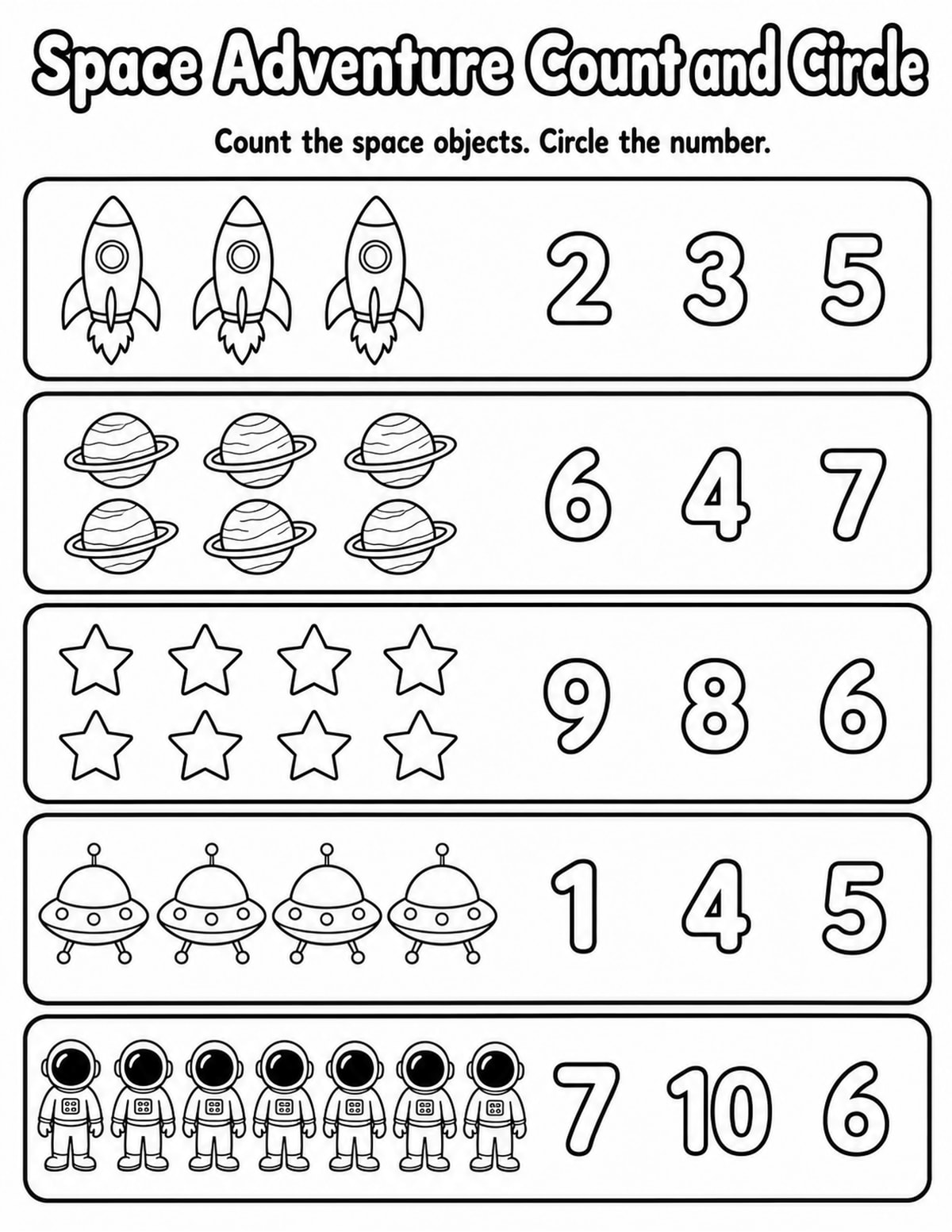 Space Count and Circle Worksheet printable preview