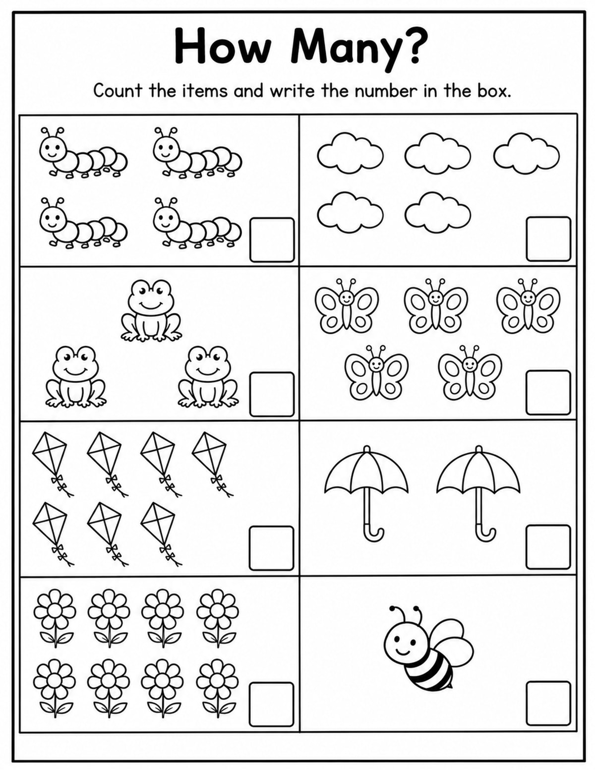 Spring How Many Counting Worksheet printable preview