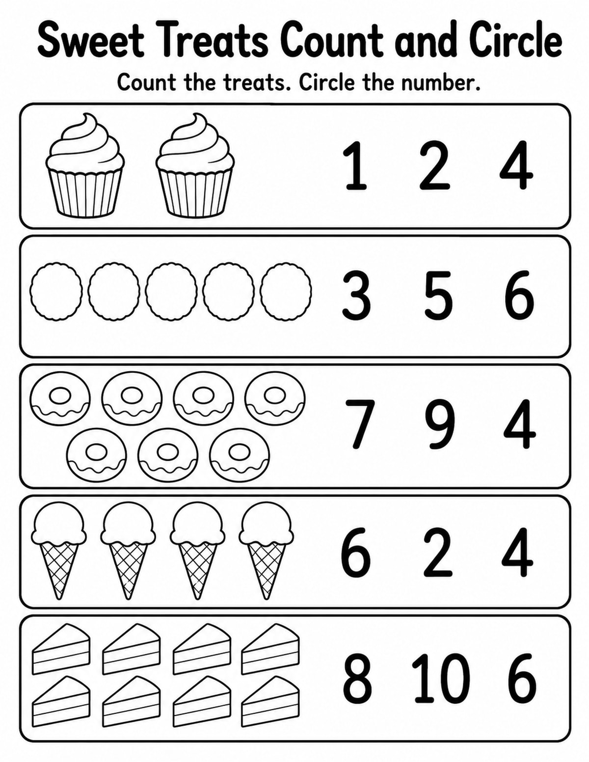 Sweet Treats Count and Circle Worksheet printable preview