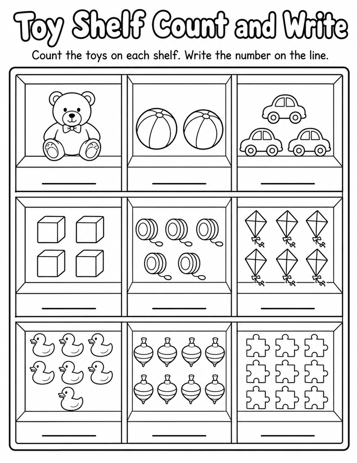 Toys Count and Write Worksheet printable preview