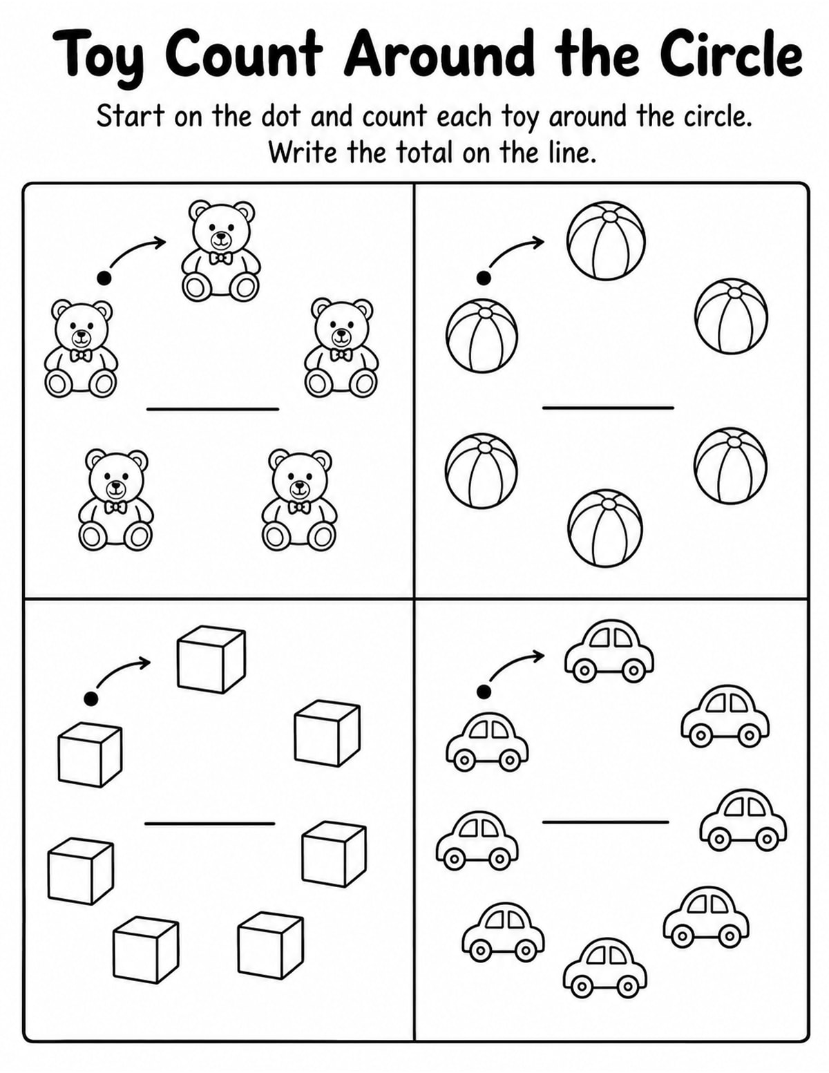 Toys Mixed Counting Practice Worksheet printable preview