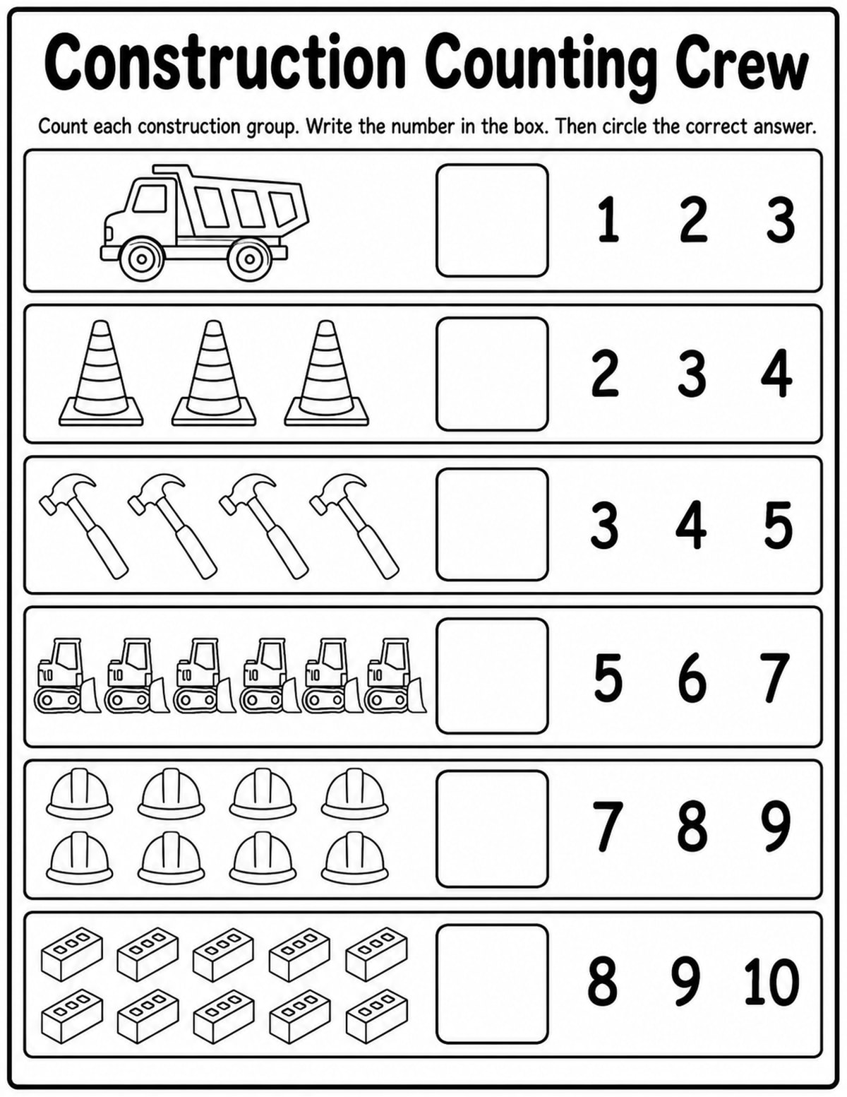 Vehicles Count and Circle Worksheet printable preview