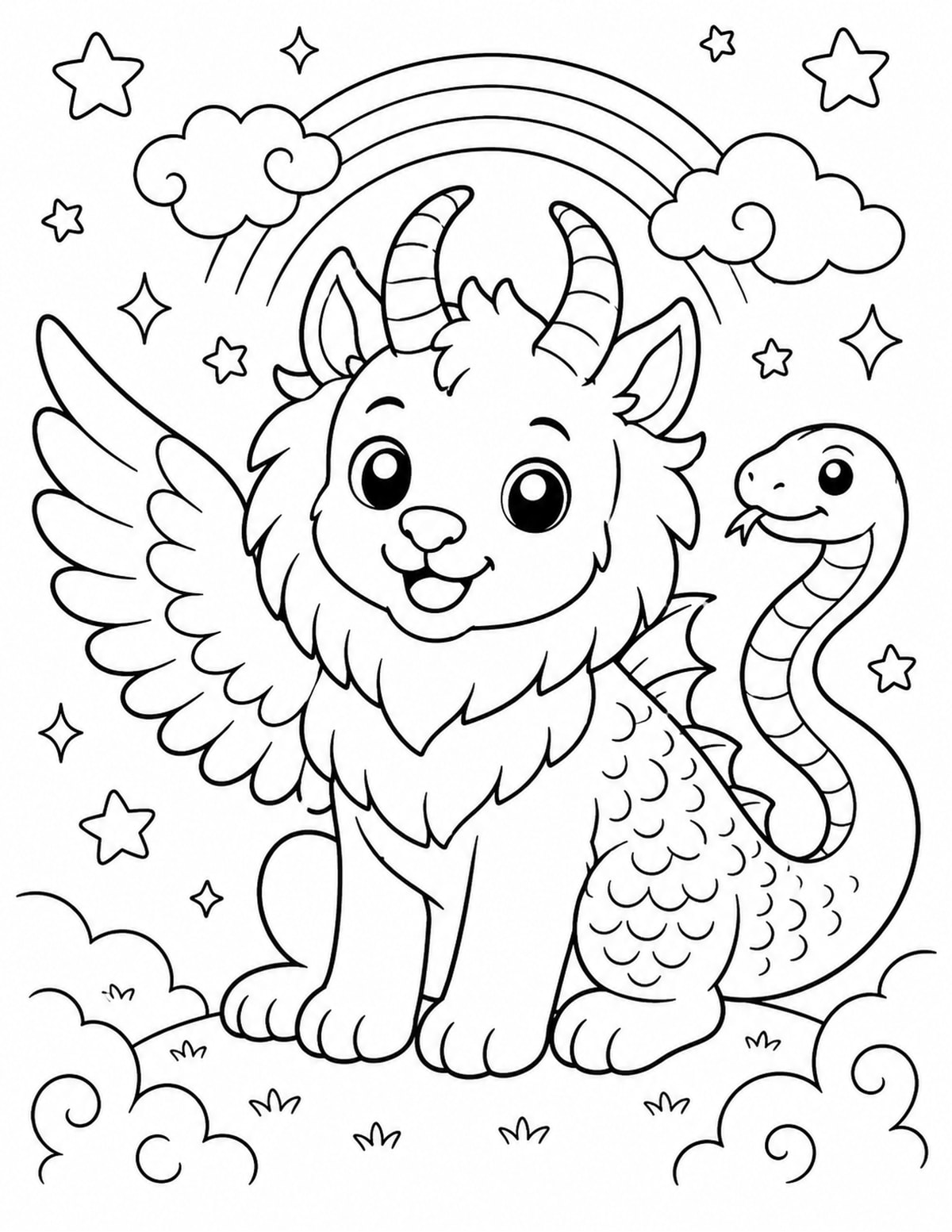 Cute Chimera-inspired Fantasy Creature printable preview