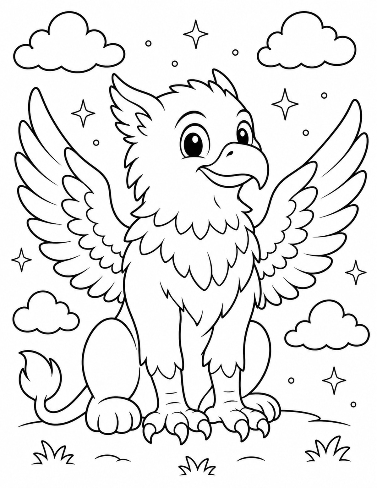 Cute Griffin Sitting Proudly with Wings printable preview