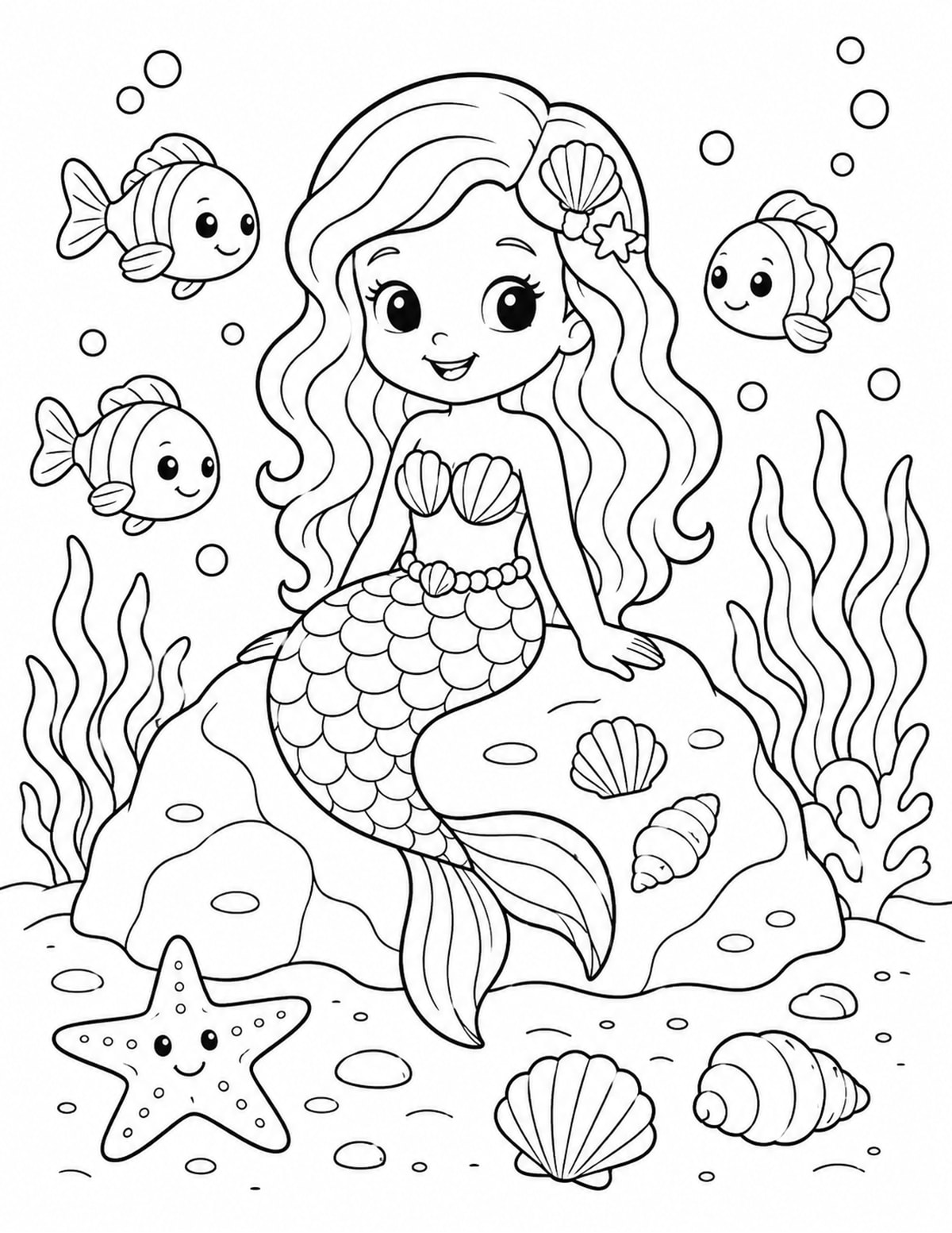 Cute Mermaid Sitting on a Rock printable preview