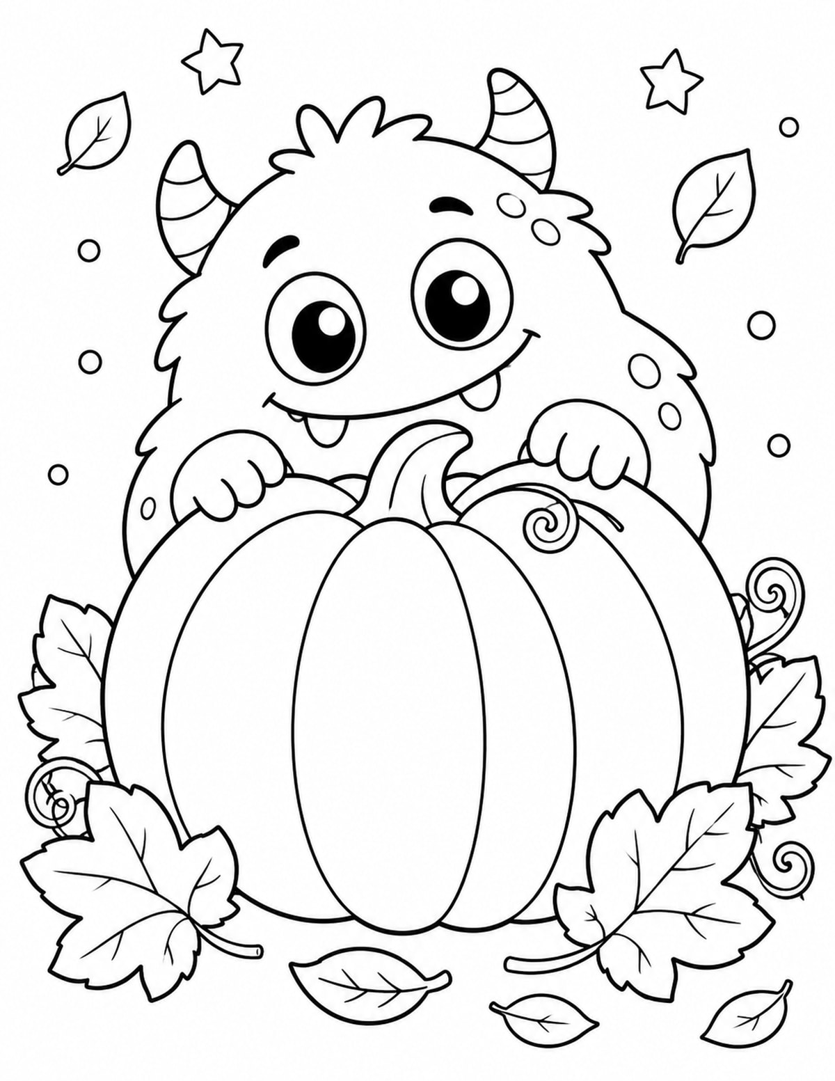 Cute Monster Peeking from behind a Big Pumpkin printable preview