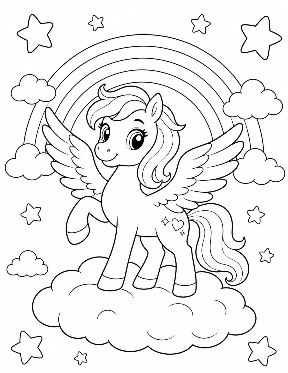 Cute Pegasus Standing on a Cloud printable preview