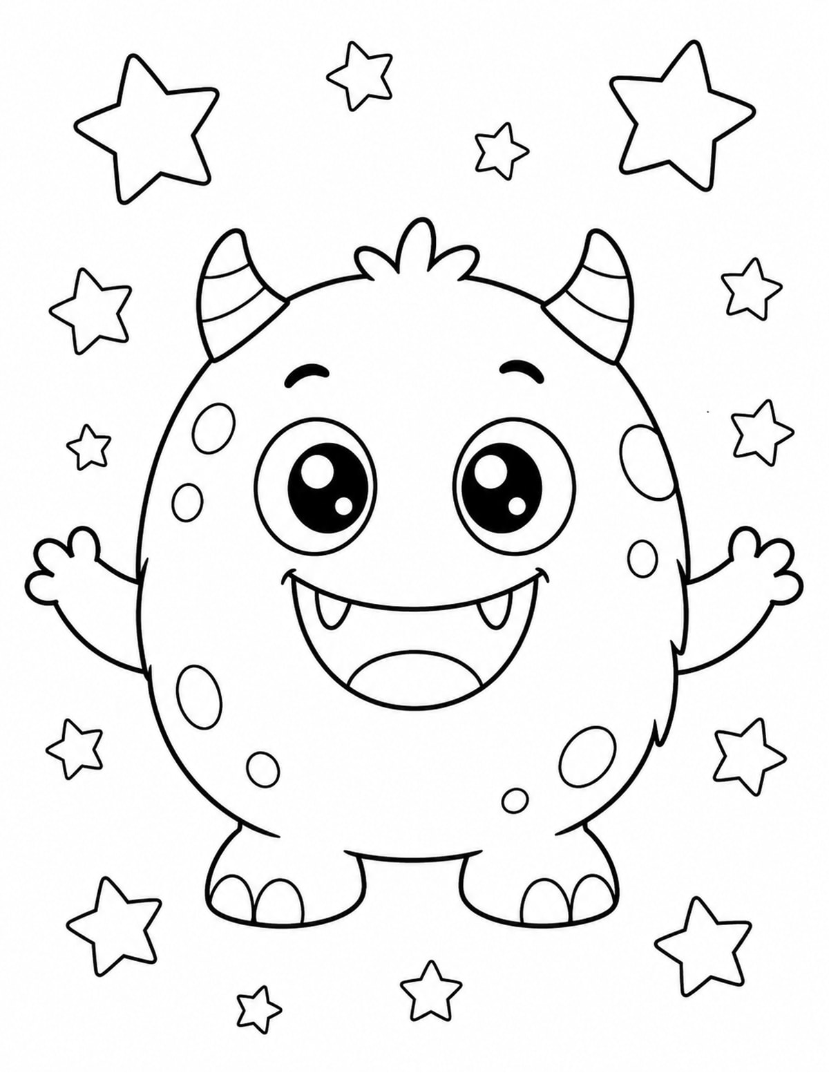 Cute Round Monster with Tiny Horns printable preview