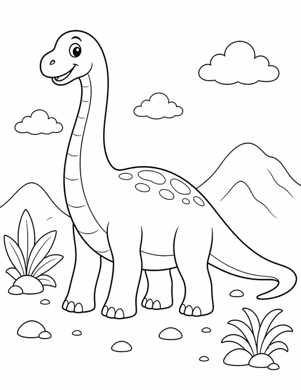 Long-Neck Dinosaur by the Mountains printable preview