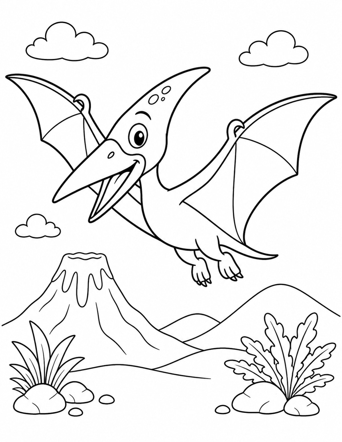 Flying Pterodactyl Over a Volcano printable preview