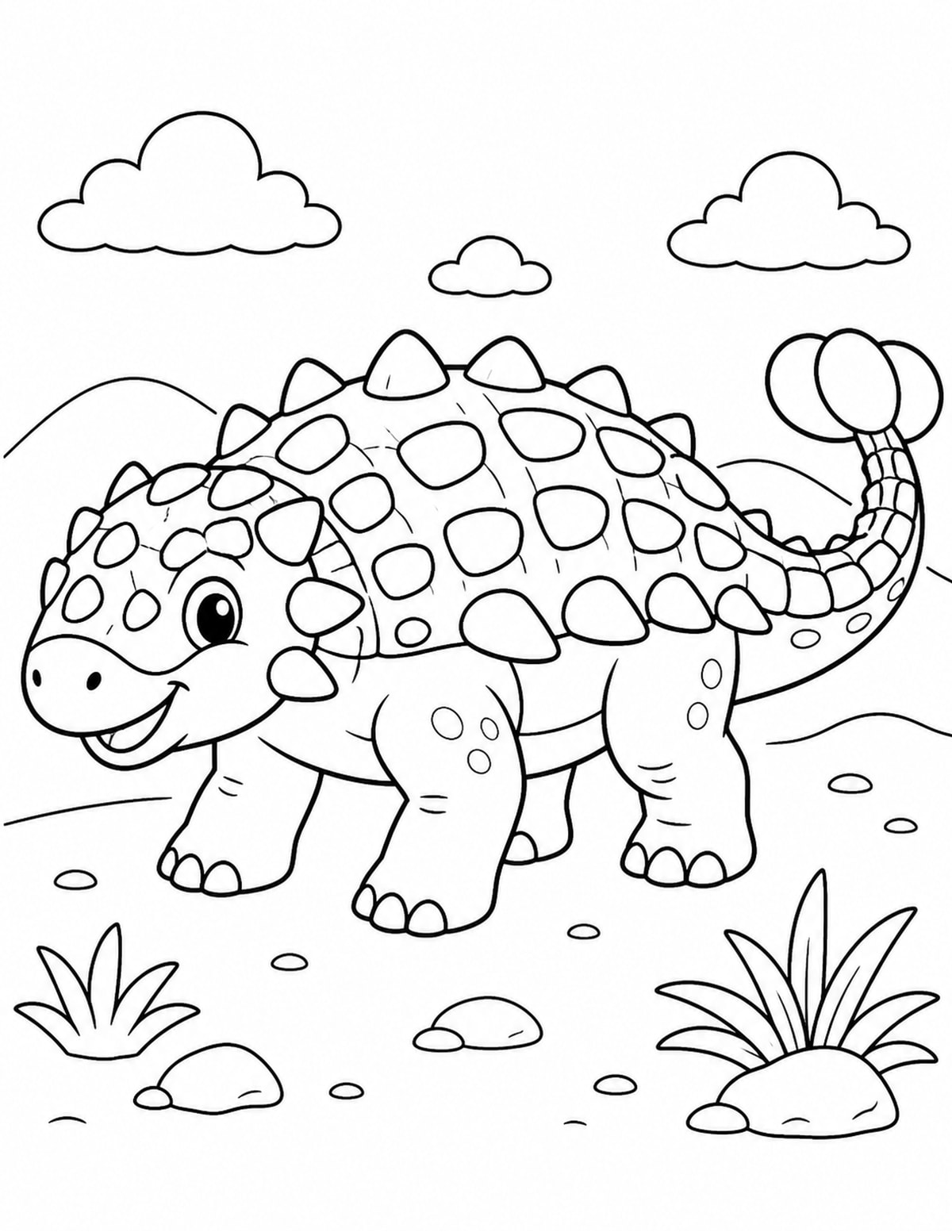 Ankylosaurus with Clouds and Rocks printable preview
