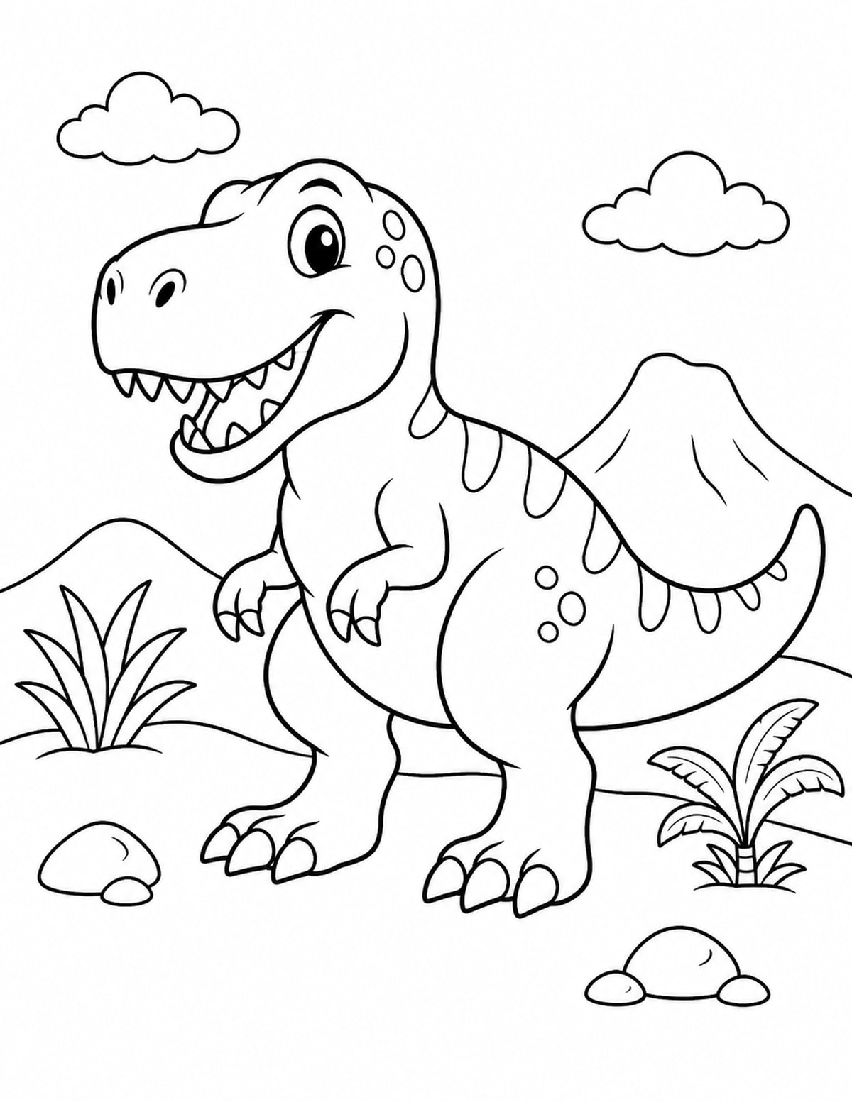 Smiling T-Rex in the Jungle printable preview