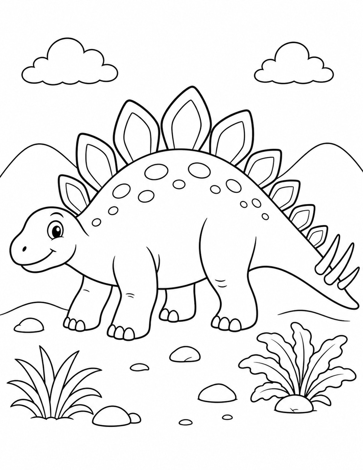 Stegosaurus Walking Through Grass printable preview