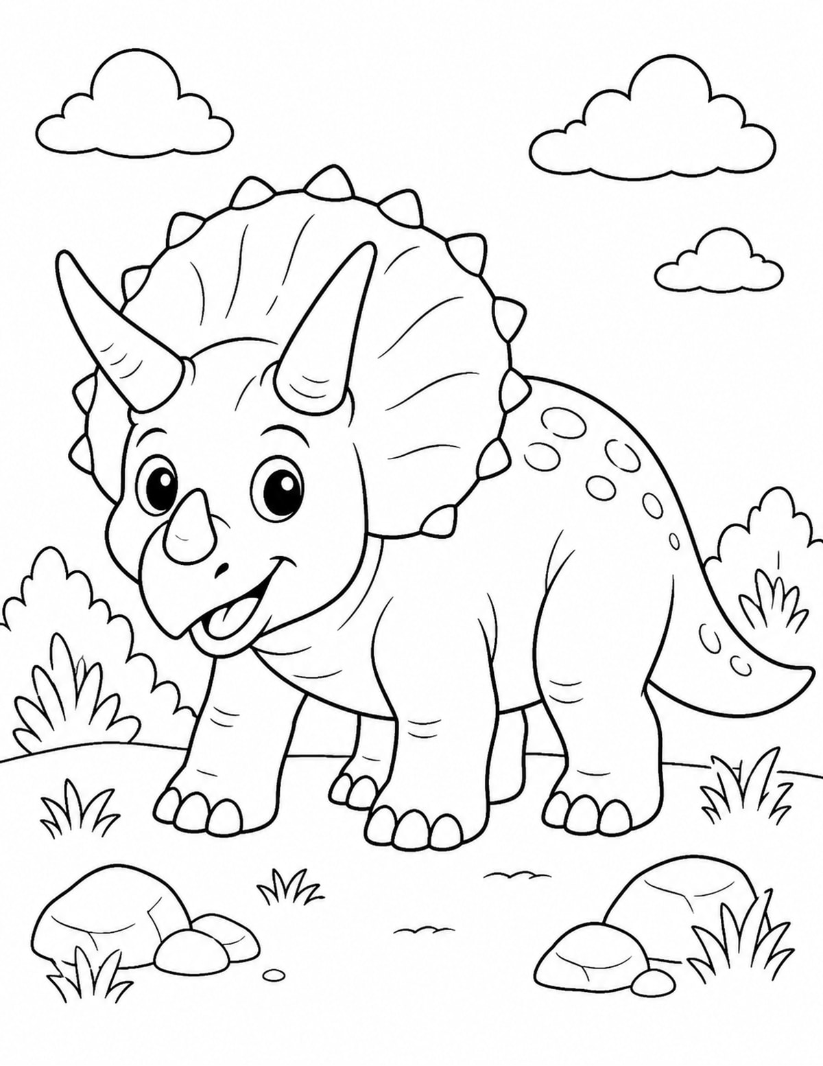 Happy Triceratops in Ferns printable preview