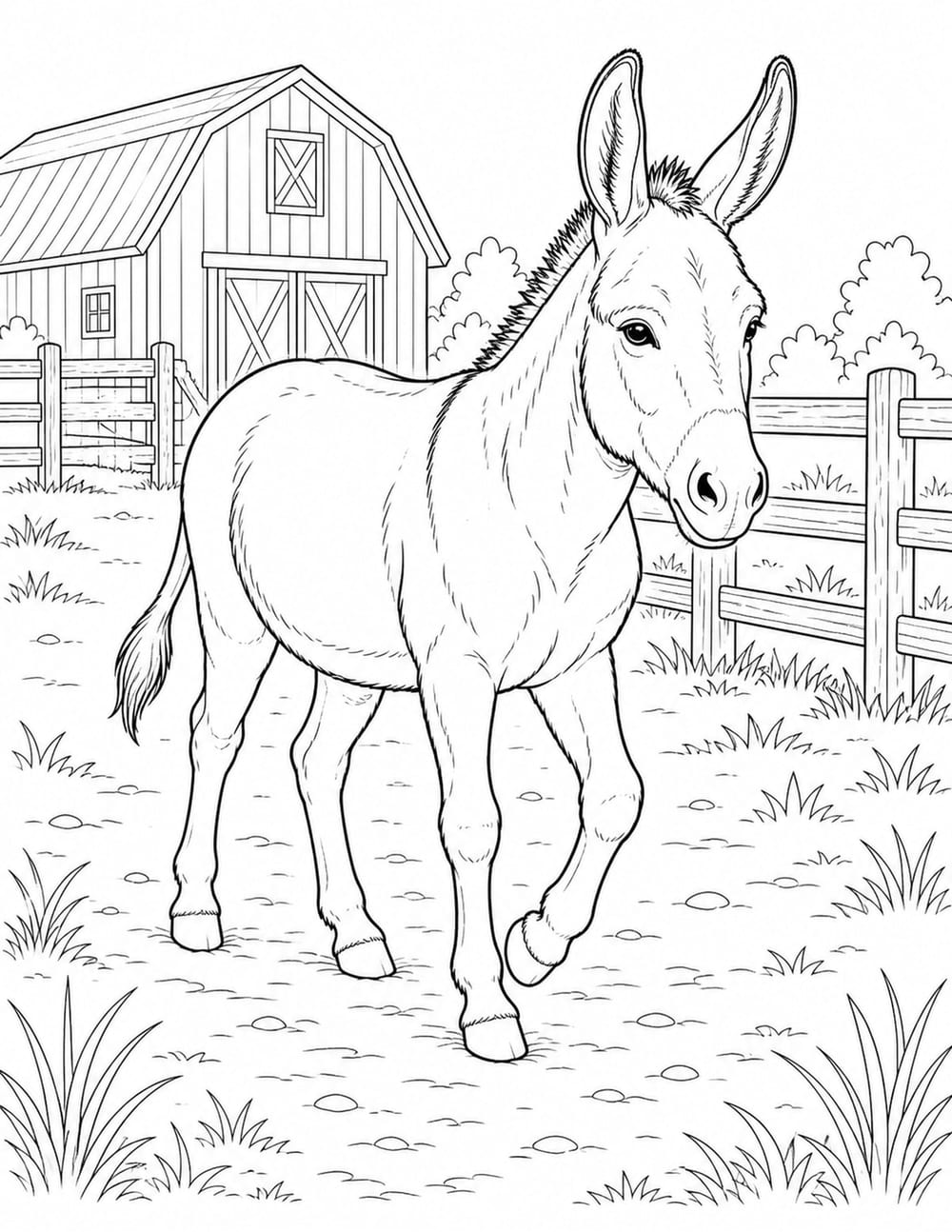 Donkey Coloring Page 1 printable preview
