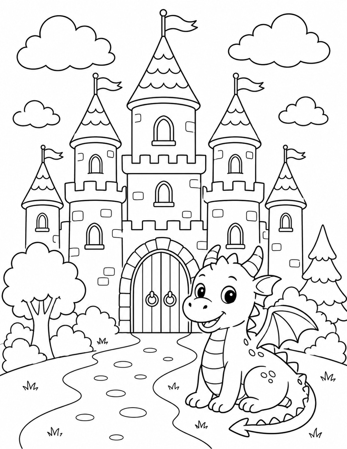 Dragon-friendly Castle Scene printable preview