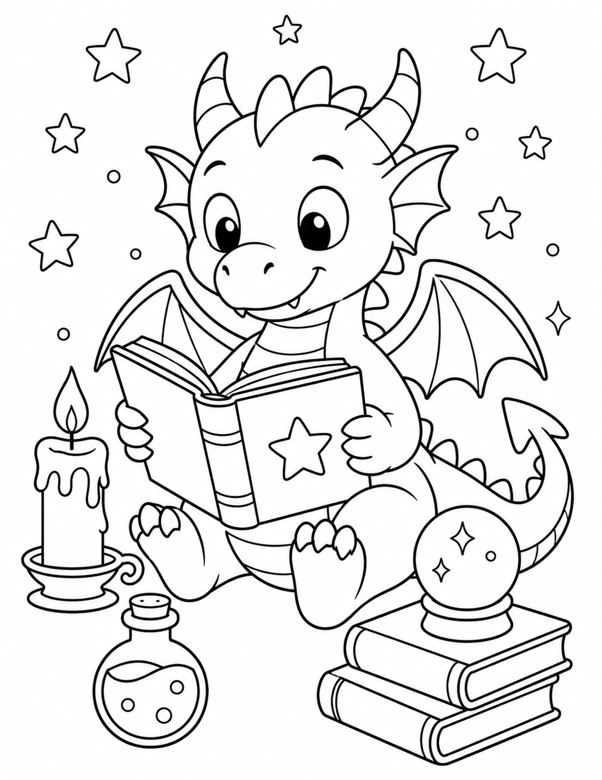 Dragon Reading a Book beside a Candle printable preview