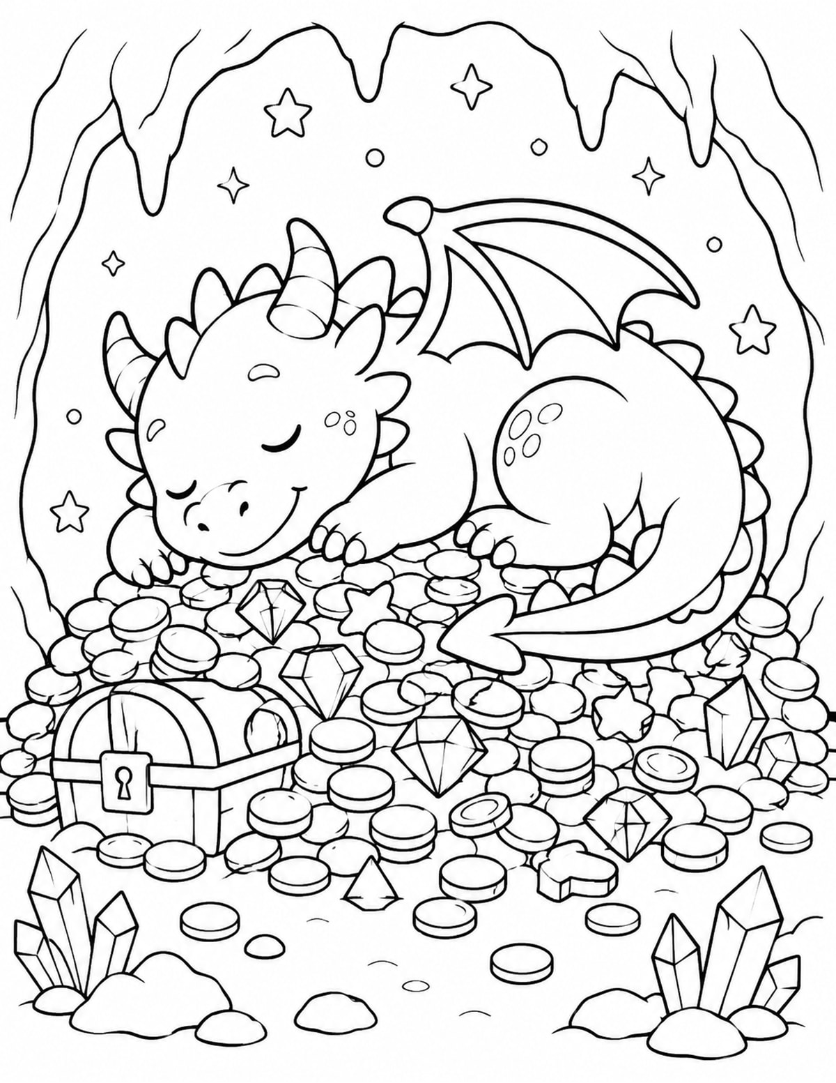 Dragon Sleeping on a Pile of Treasure printable preview