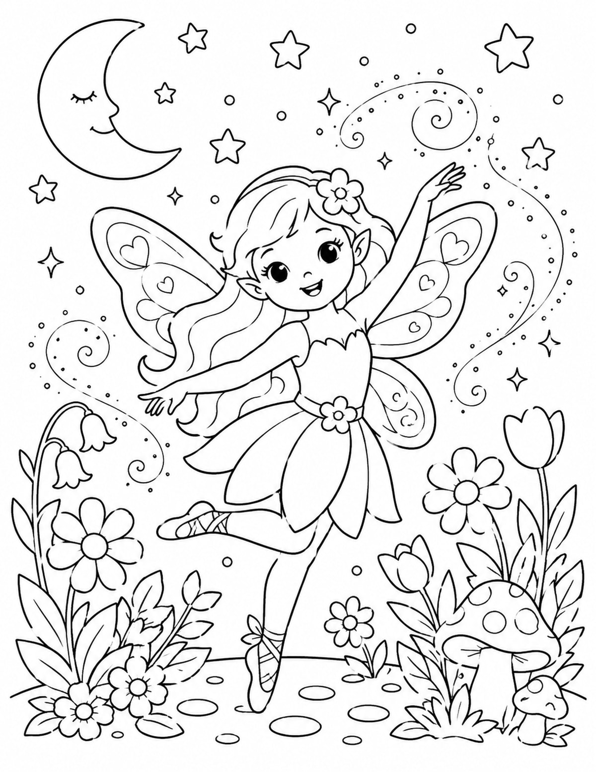 Fairy Dancing under the Moon with Stars printable preview