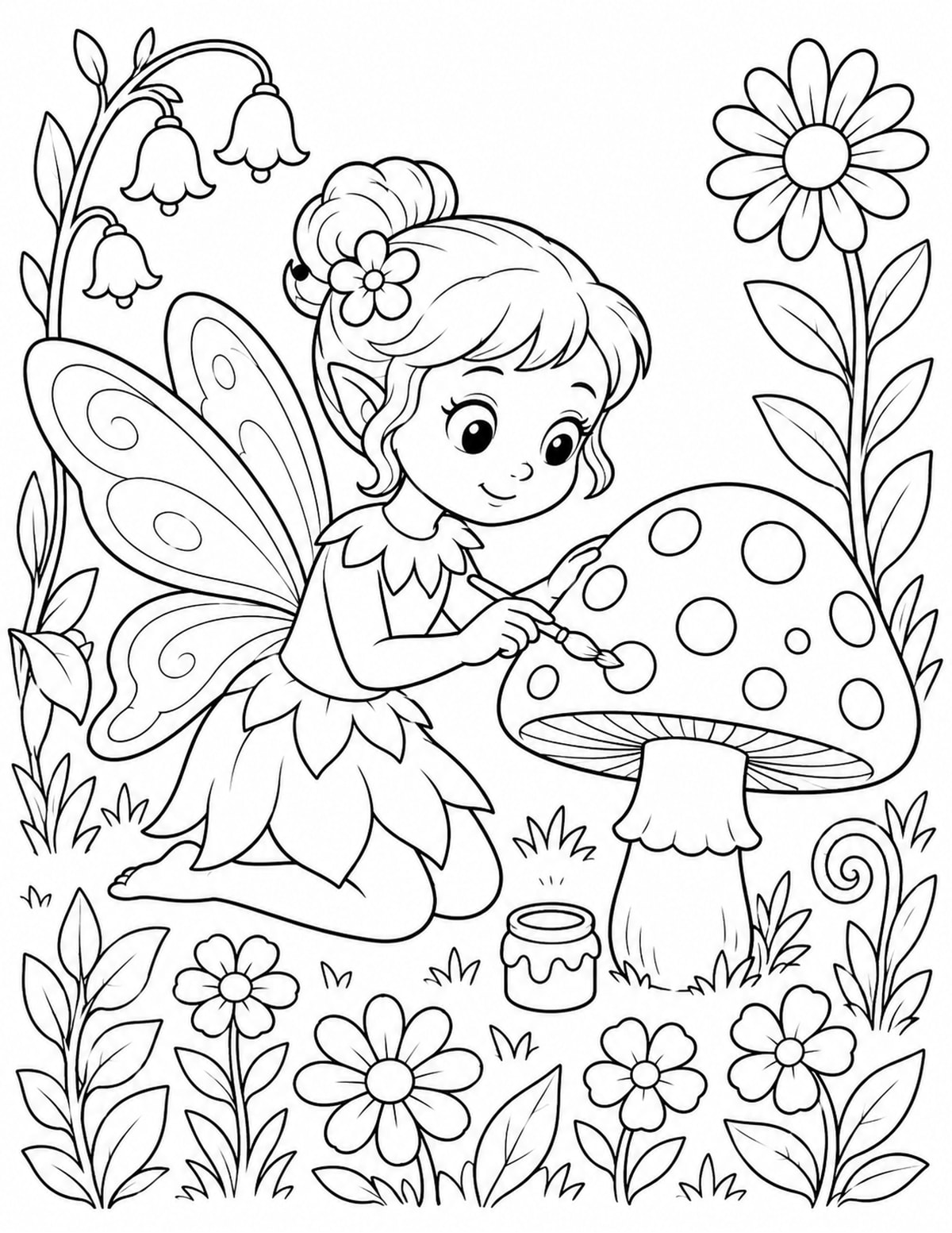 Fairy Painting Spots on a Mushroom printable preview