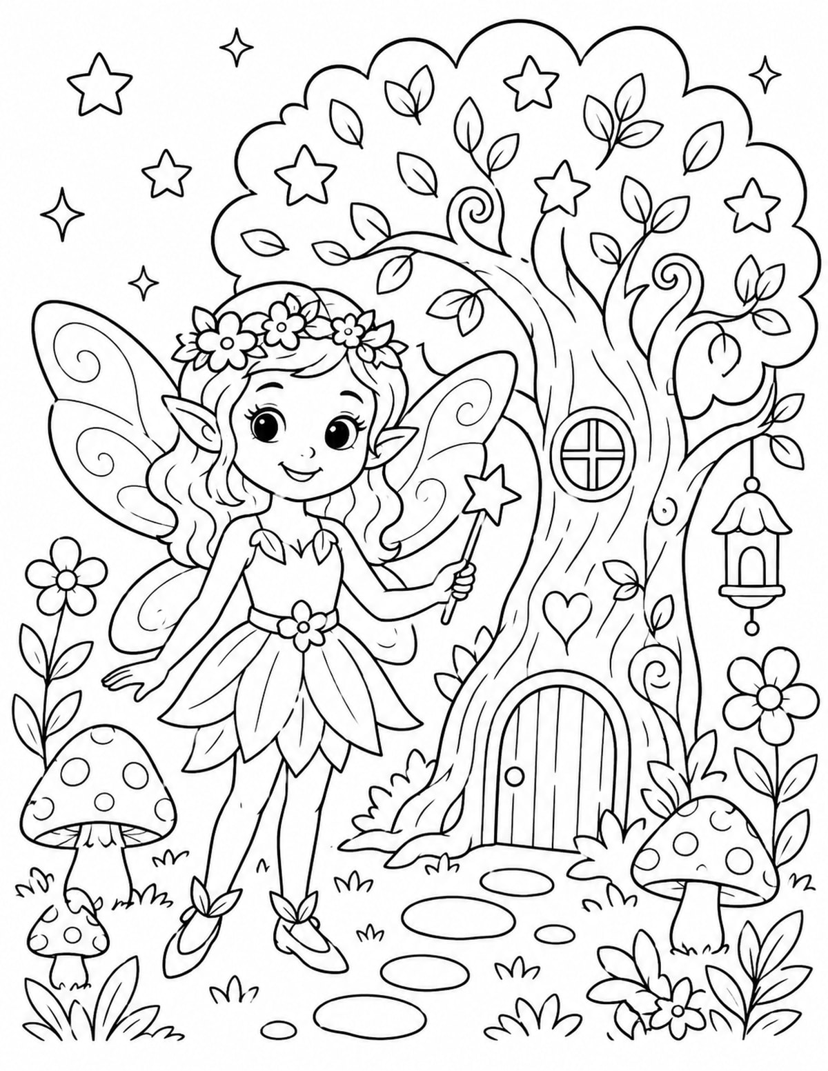 Fairy Standing near a Magical Tree printable preview
