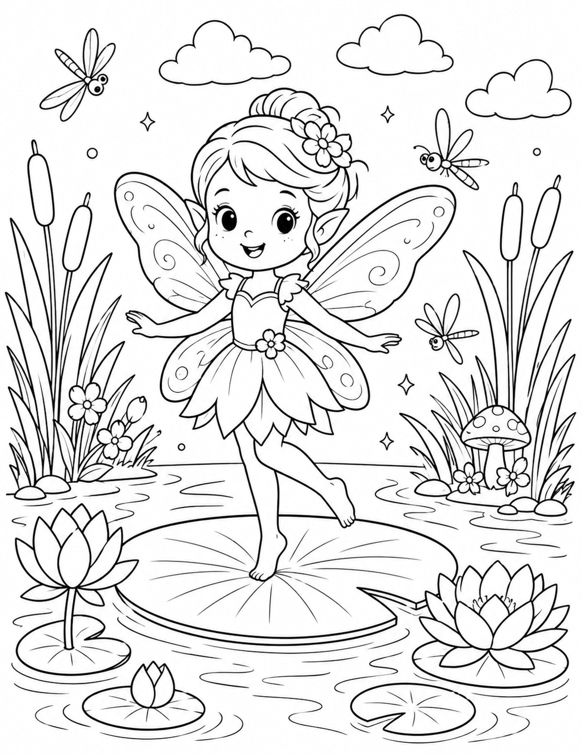 Fairy Standing on a Lily Pad printable preview
