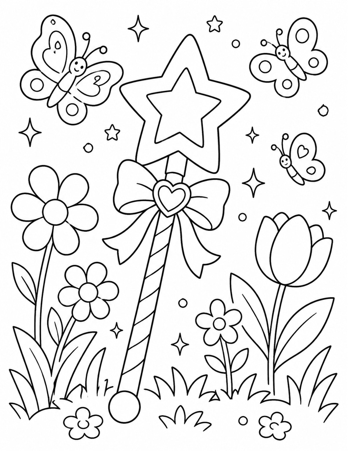 Fairy Wand beside Flowers printable preview