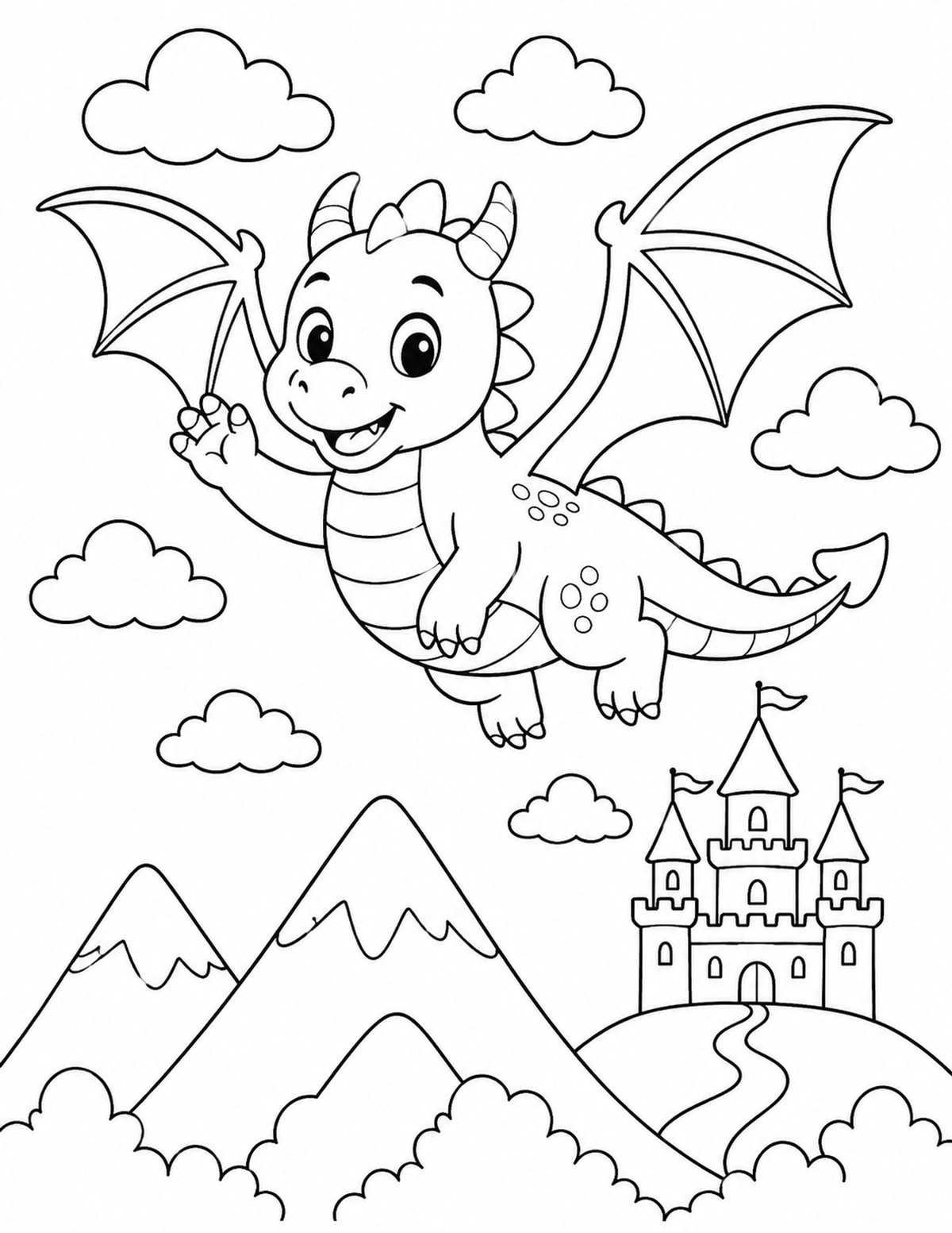 Friendly Dragon Flying Above Mountains printable preview