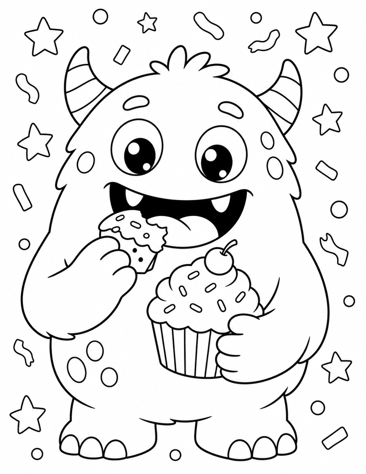 Friendly Monster Eating a Cupcake printable preview