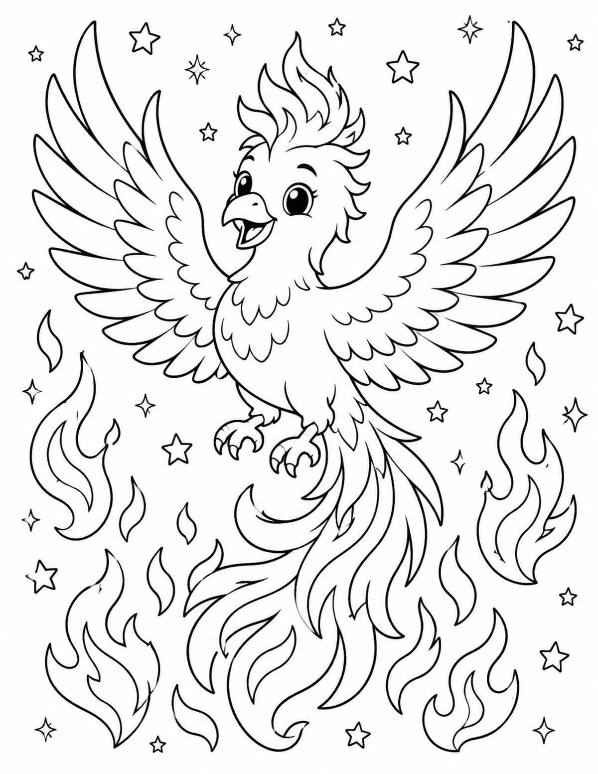Friendly Phoenix Bird with Big Wings printable preview