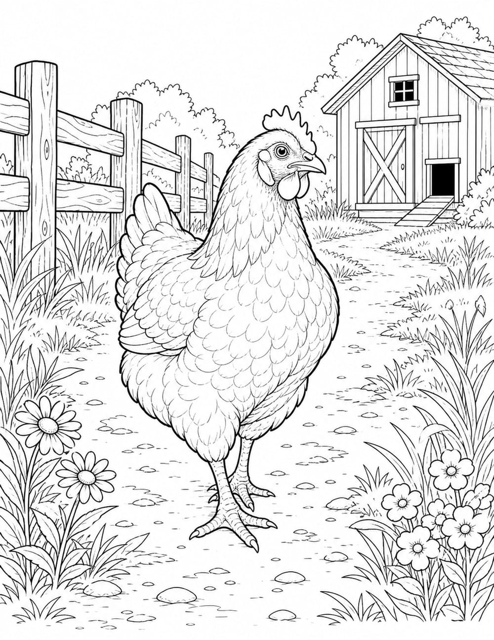 Hen Coloring Page 1 printable preview