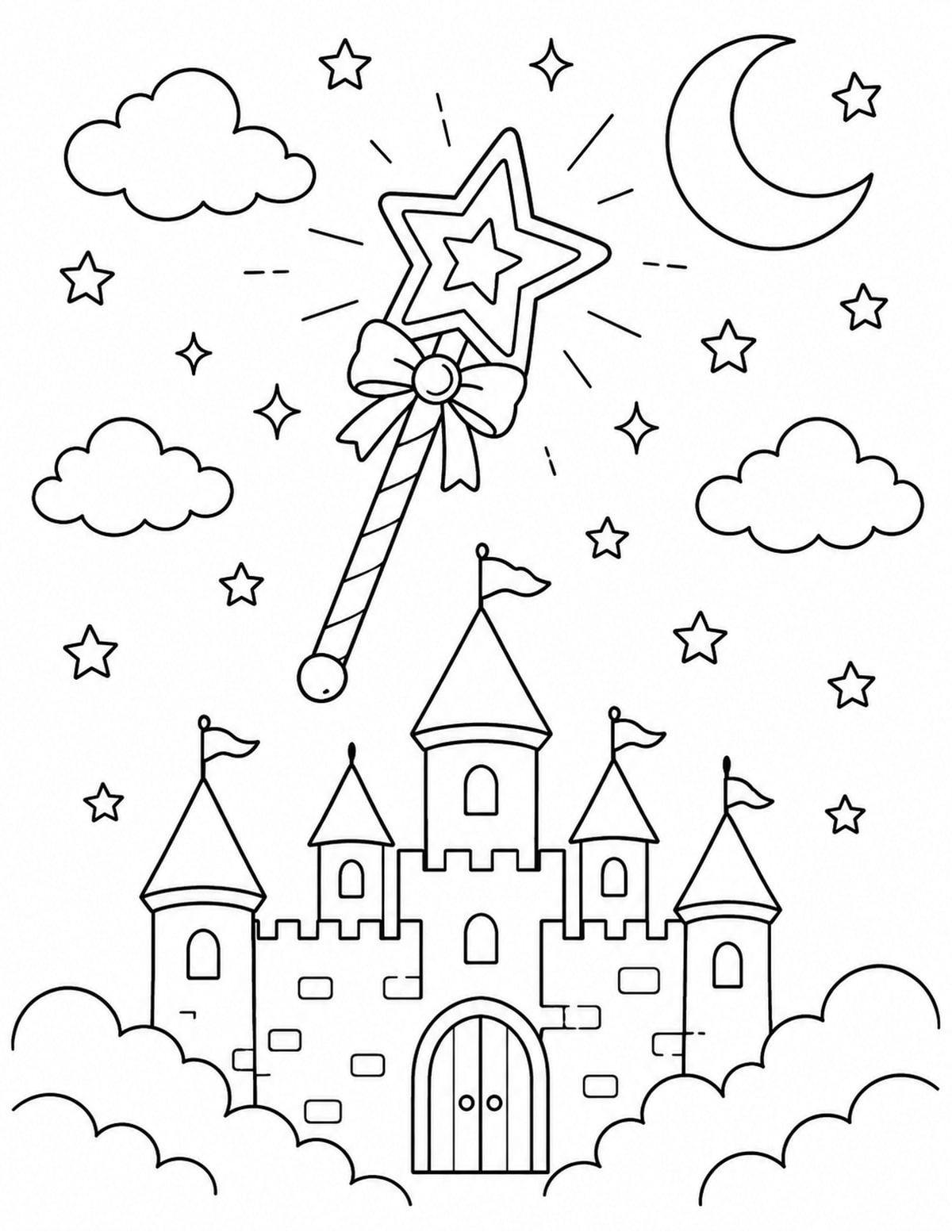 Magic Wand Floating Above a Castle printable preview
