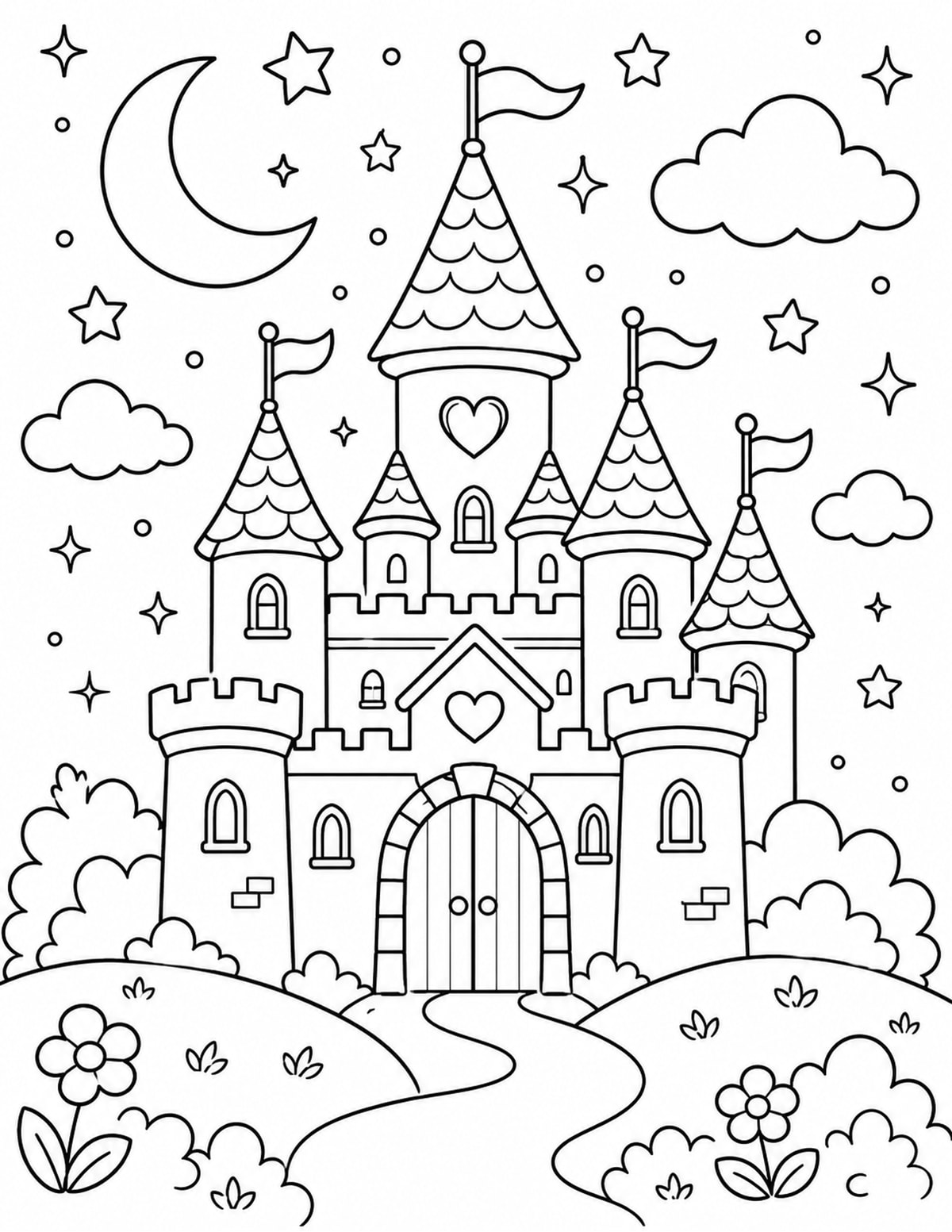 Magical Castle Surrounded by Stars printable preview