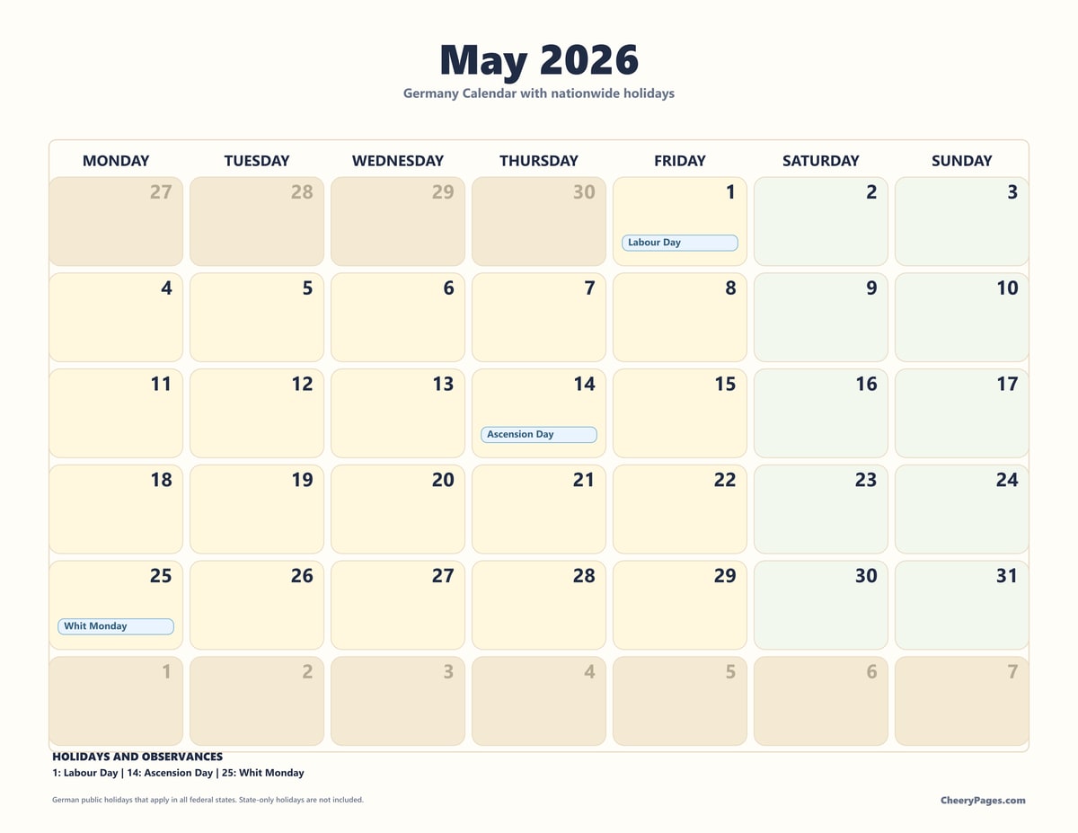 Germany May 2026 Calendar - Family Planner printable preview