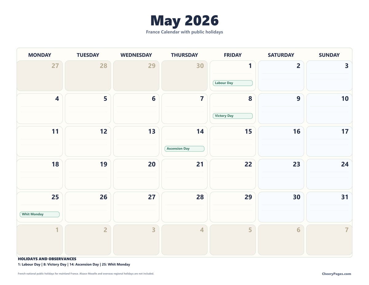 France May 2026 Calendar - Notes printable preview
