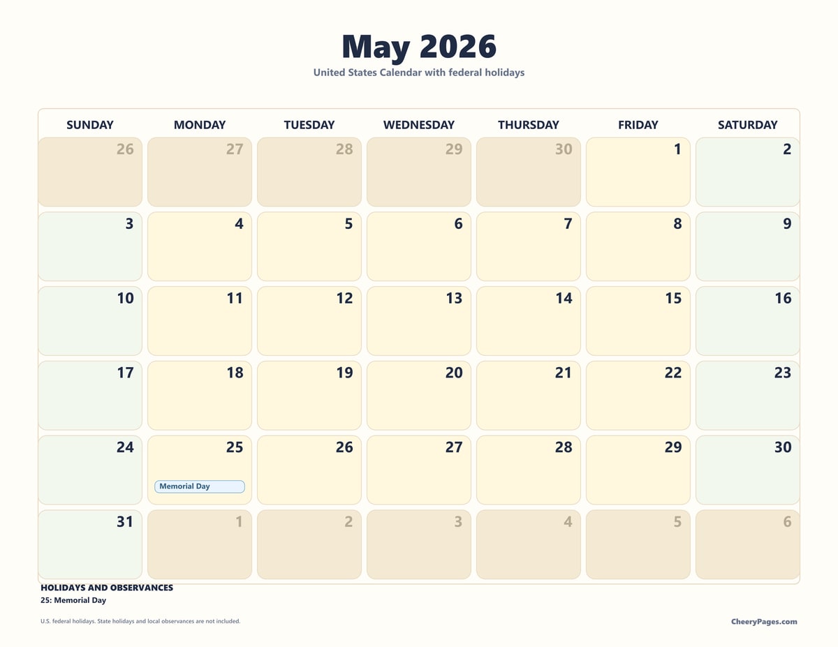 US May 2026 Calendar - Family Planner printable preview